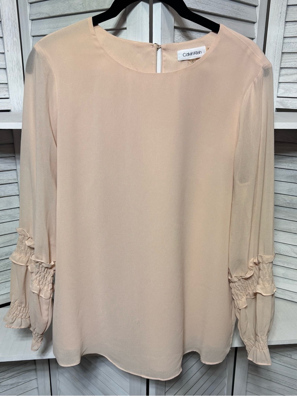 Calvin Klein Blush Blouse Women’s S Smocked Ruffle Cuffs